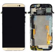 Ekranas su lietimui jautriu stikliuku HTC One M8, auksinis, su rėmeliu (HQ)