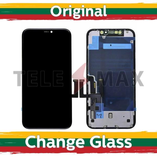 Ekranas su lietimui jautriu stikliuku Apple iPhone 11, juodas, LG versija + metalinė skarda, (originalus restauruotas LT)