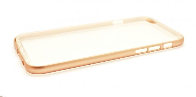 Dėklas Apple iPhone 6 / 6S, galinis iš silikono, bamperis aliuminis, rožinis su auksine, SELECT METAL BUMPER + TPU