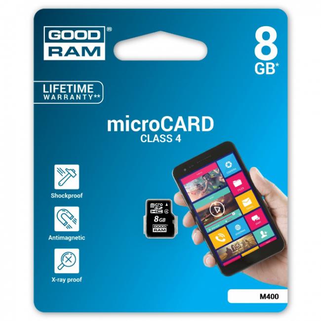 Atminties kortelė MicroSDHC 8 GB, 4 klasė, GOODRAM