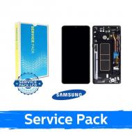 Ekranas skirtas Samsung A015F A01 (2020) juodas su rėmeliu (Service Pack)