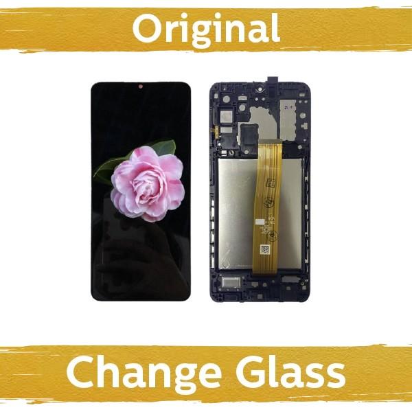 Ekranas su lietimui jautriu stikliuku Samsung Galaxy A12s A127 Nacho, su juodu rėmeliu, (restauruotas)