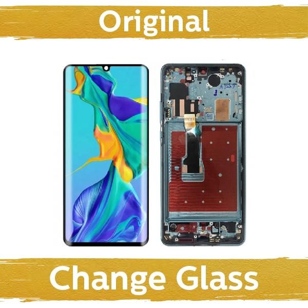 Ekranas su lietimui jautriu stikliuku Huawei P30 Pro, su žydru rėmeliu (Aurora), (restauruotas)