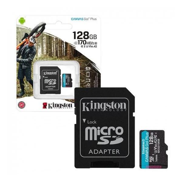 Atminties kortelė MicroSDXC 128 GB, 10 klasė UHS-I U3 A2 V30 170 MB/s, su SD adapteriu, KINGSTON CANVAS GO PLUS