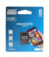 Atminties kortelė microSDHC 8GB, 4 klasė, su SD adapteriu, GOODRAM