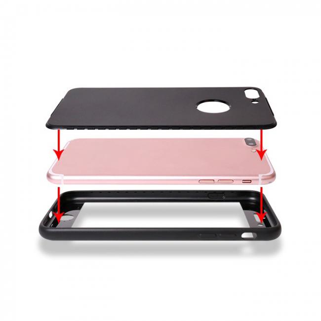 Dėklas Apple iPhone 6 / 6S, silikoninis ant priekio ir galo, juodas, FULL COVER