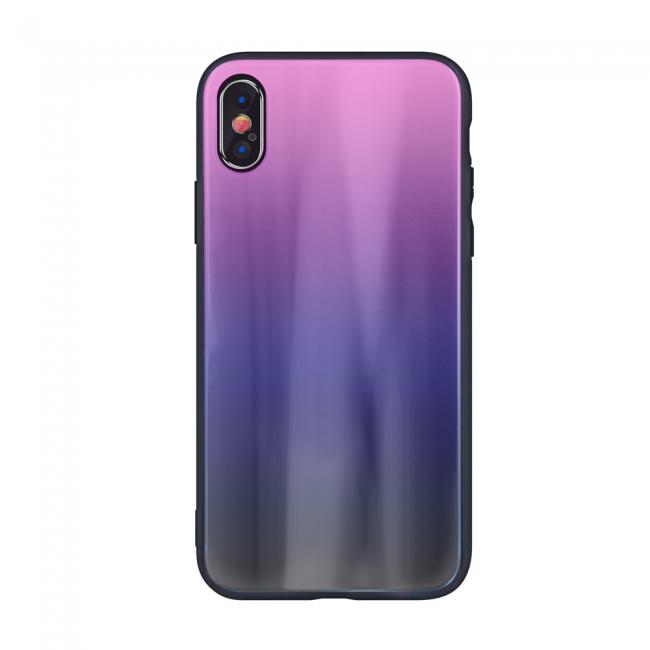 Galiniai dangteliai, DESIGN GLASS, Aurora Glass Iphone Xs MAX, rožinis-juodas