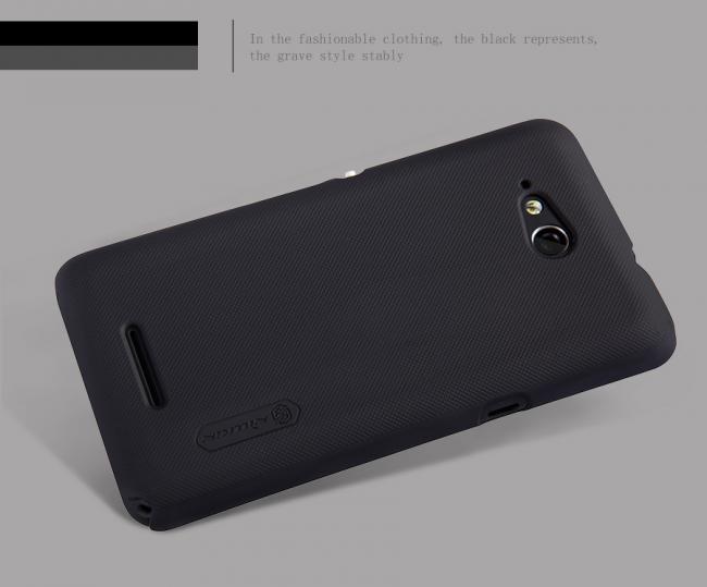 Dėklas Sony E4G, galinis iš silikono, juodas, su apsaugine plėvele, NILLKIN FROSTED