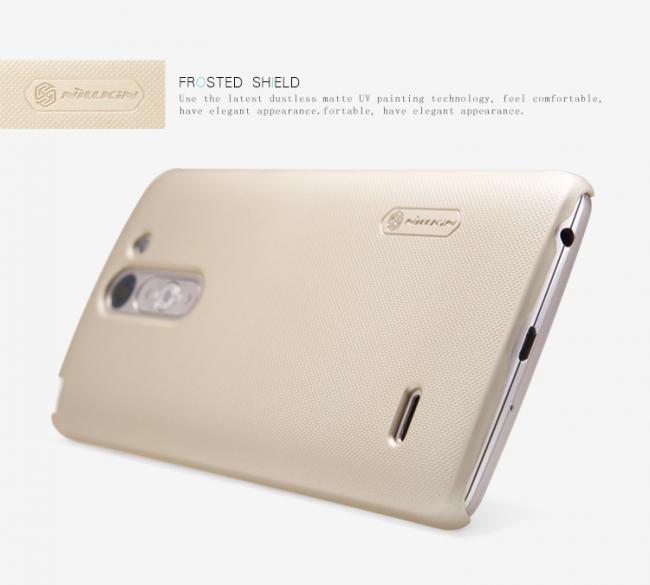 Dėklas LG G3 Stylus, D690, galinis iš silikono, auksinis, su apsaugine plėvele, NILLKIN FROSTED
