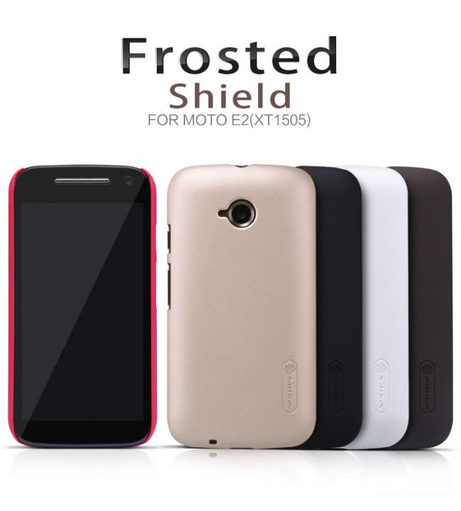 Dėklas Motorola E2, E 2 gen, XT1505, galinis iš silikono, auksinis, su apsaugine plėvele, NILLKIN FROSTED
