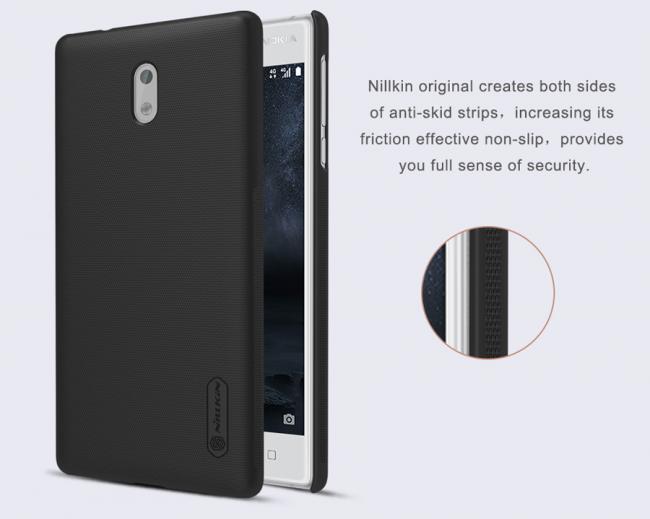 Dėklas NOKIA 3, galinis iš silikono, juodas, su apsaugine plėvele, NILLKIN FROSTED