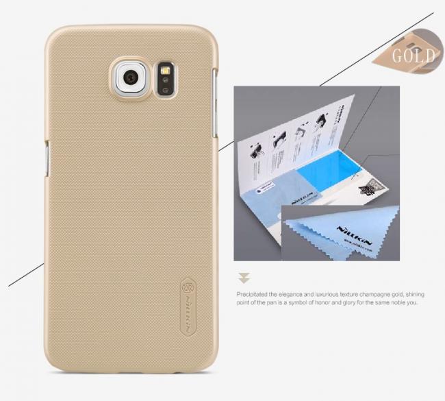 Galiniai+Ekrano plevelė, 311240 Frosted serijos Samsung S6, auksinis, Nillkin LCD apsauginė plevele komplekte
