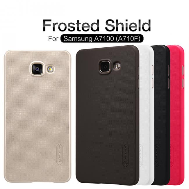 Dėklas Samsung A710F, A7100, galinis iš silikono, auksinis, su apsaugine plėvele, NILLKIN FROSTED