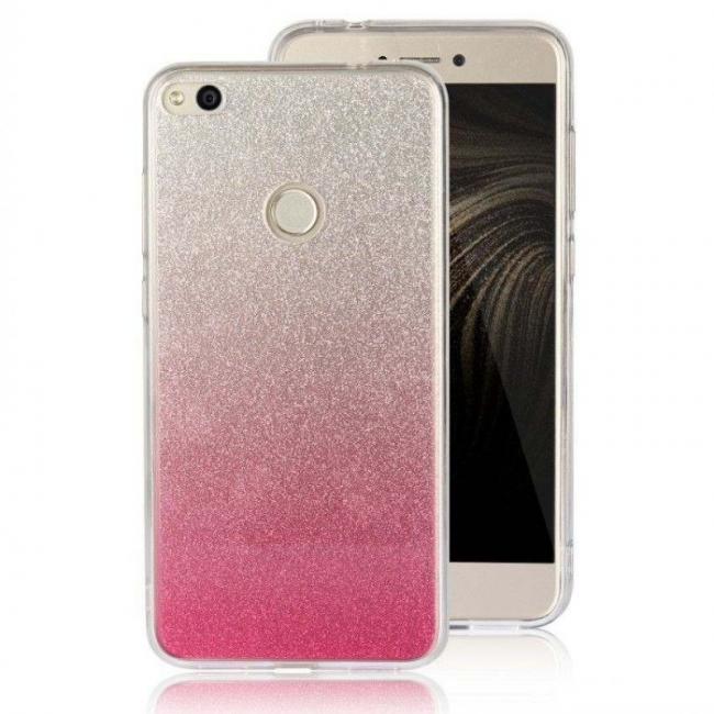 Galiniai dangteliai, Silikoniniai GLITTER, Huawei P8 lite, sidabrinis-rožinis