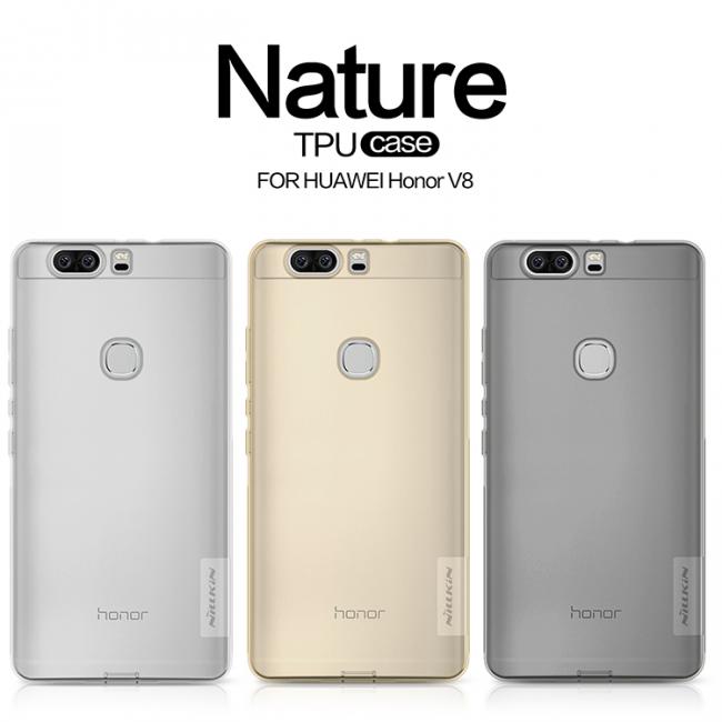 Dėklas Huawei Honor V8, galinis iš silikono, permatomas auksinis, NILLKIN NATURE 0,6 mm