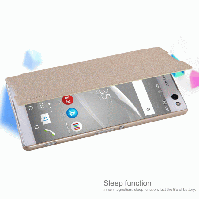 Dėklas Sony C5 Ultra, atverčiamas į šoną, auksinis, SPARKLE