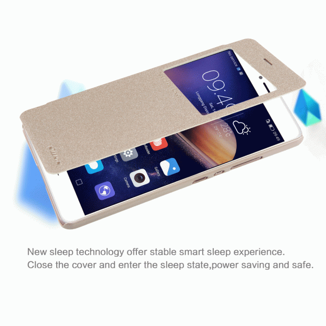 Dėklas Huawei Honor V8, atverčiamas į šoną, auksinis, SPARKLE