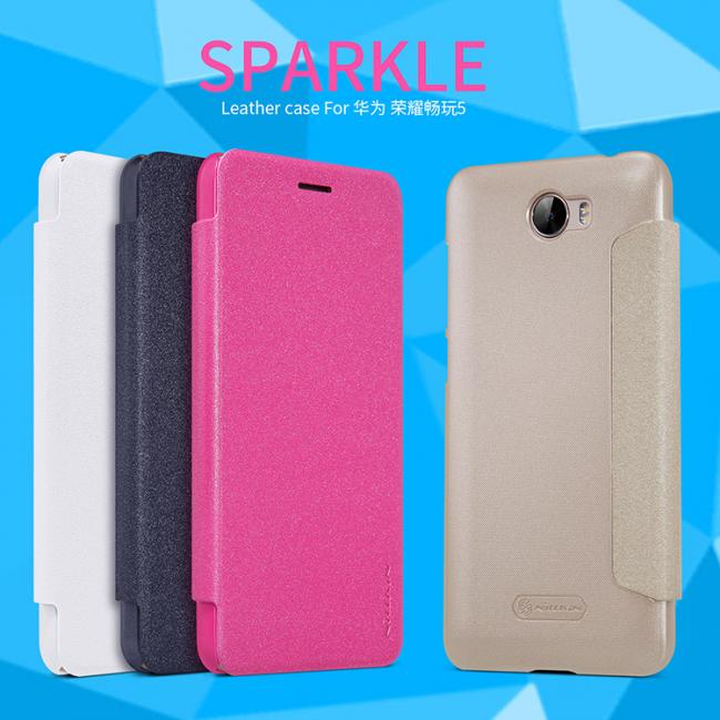 Dėklas Huawei Honor Play 5 / Y5 II / Y5 2016, atverčiamas į šoną, auksinis, SPARKLE