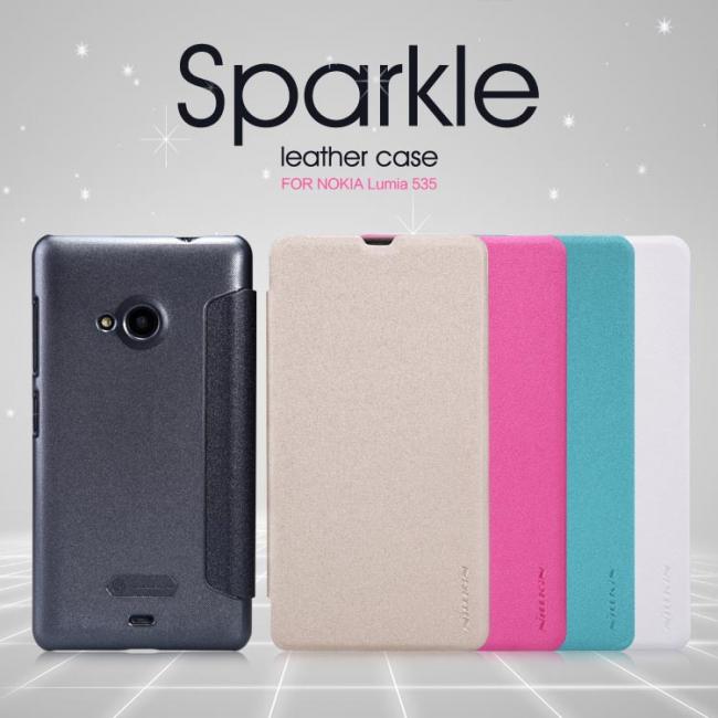 Dėklas Nokia 535, Microsoft Lumia 535, atverčiamas į šoną, auksinis, SPARKLE