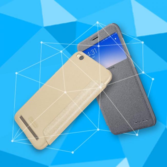 Dėklas Xiaomi Redmi 5A, atverčiamas į šoną, auksinis, SPARKLE