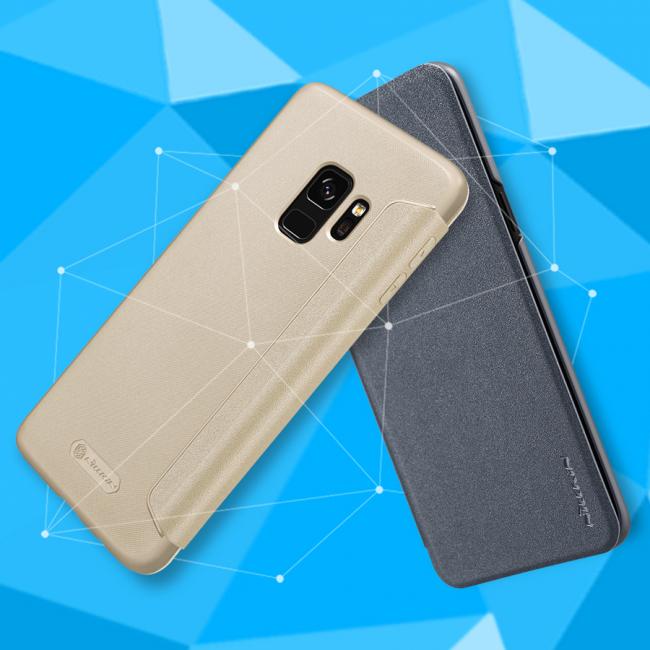 Dėklas Samsung S9, atverčiamas į šoną, auksinis, SPARKLE