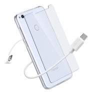 DUX DUCIS dėklai, 3in1 komplektas, Huawei Honor 9, TPU 0.3mm skaidrus deklas, USB kabelis 50cm, Grudintas stiklas H9, 2.5D