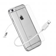 DUX DUCIS dėklai, 3in1 komplektas, Iphone 6 plus, 6s plus, TPU 0.3mm skaidrus deklas, USB kabelis 50cm, Grudintas stiklas H9, 2.5D