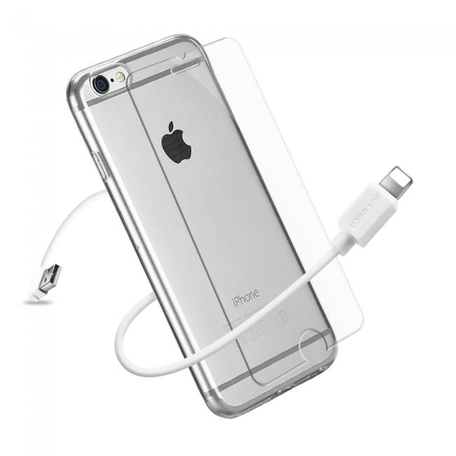 DUX DUCIS dėklai, 3in1 komplektas, Iphone 6 plus, 6s plus, TPU 0.3mm skaidrus deklas, USB kabelis 50cm, Grudintas stiklas H9, 2.5D