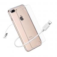 DUX DUCIS dėklai, 3in1 komplektas, Iphone 7 plus, Iphone 8 plus, TPU 0.3mm skaidrus deklas, USB kabelis 50cm, Grudintas stiklas H9, 2.5D