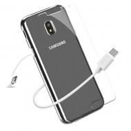 DUX DUCIS dėklai, 3in1 komplektas, Samsung J7 2016, 0.3mm skaidrus deklas, USB kabelis 50cm, Grudintas stiklas H9, 2.5D