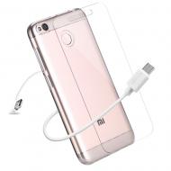 DUX DUCIS dėklai, 3in1 komplektas, Xiaomi Redmi 4A, 0.3mm skaidrus deklas, USB kabelis 50cm, Grudintas stiklas H9, 2.5D