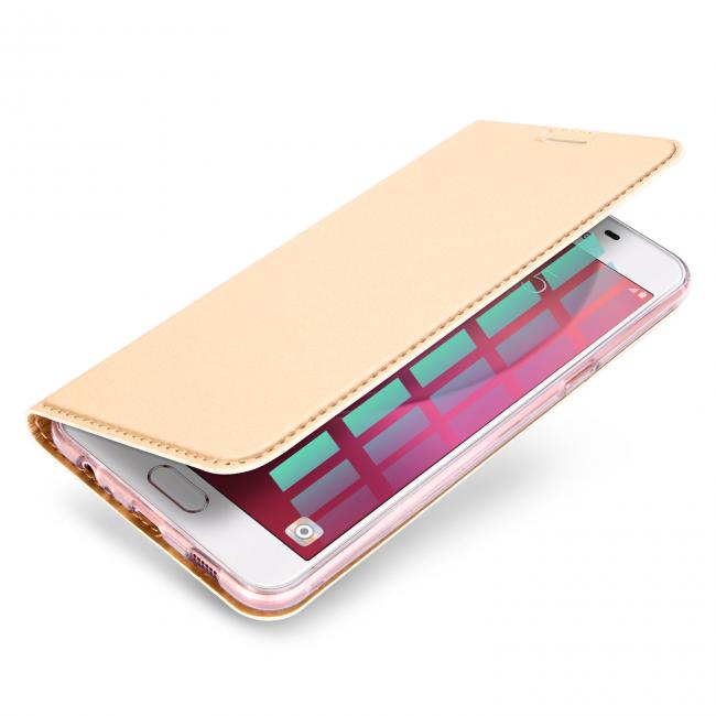 Dėklas Samsung A6s, silikonas 0,3mm, su magnetu, auksinis, atverčiamas į šoną, DUX DUCIS SKIN PRO