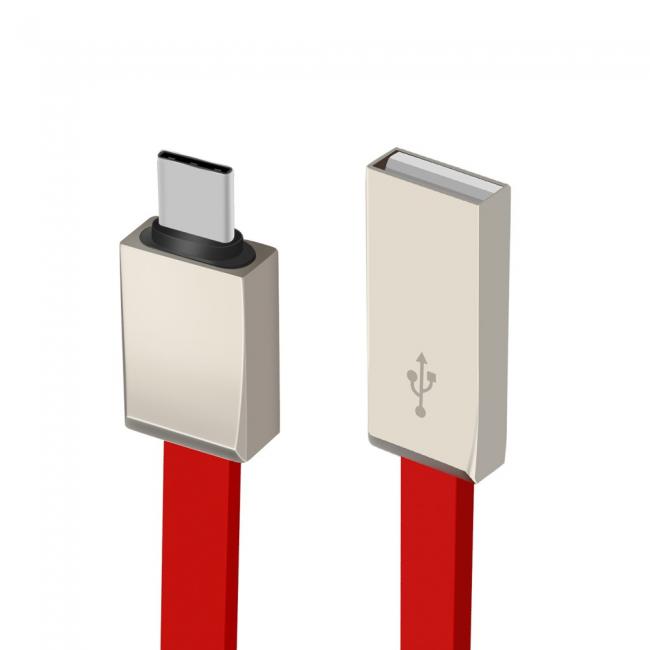 Kabelis USB - Type C, 100 cm, raudonas, silikoninis, metaliniai antgaliai, FAST DATA
