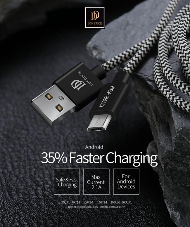 DUX DUCIS USB kabeliai, micro USB, micro USB, laido ilgis 50cm, 5V, 2A, Fast Data, Fast charge