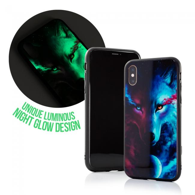 Galiniai dangteliai, DESIGN GLASS, Samsung S10e, šviečiantis tamsoje, Box įpakavimas (DGLASSWOLFS10e)