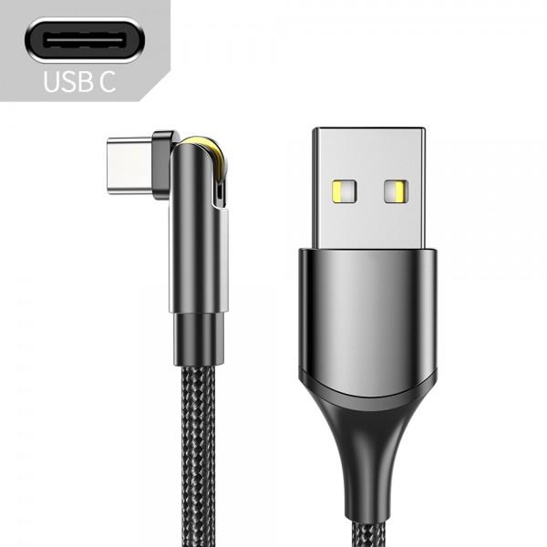 Kabelis USB - Type-C, 2 m, 3 A, sukasi 180 laipsnių kampu, juodas, sustiprintas nailonu, ESSAGER UNIVERSAL
