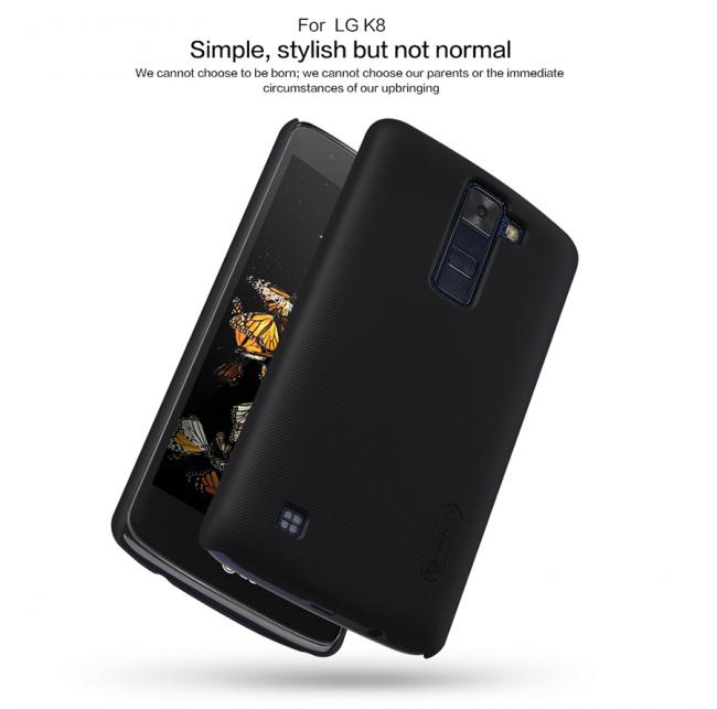 Dėklas LG K8, galinis iš silikono, juodas, su apsaugine plėvele, NILLKIN FROSTED