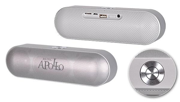 Nešiojamas Bluetooth garsiakalbis APOLLO, 2 x 5 W, 3,5 jungtis, FM radijas, 8 val., 2000 mAh, sidabrinis