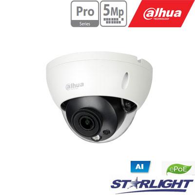 IP kam.AI 5M 2K kupol. STARLIGHT su LXIR iki 50m, 5MP(2592 × 1944) 1~20fps,2.8mm, H.265+, ePoE, IK10