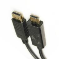 Kabelis DisplayPort kištukas - HDMI kištukas, 1.8m, 1.4 versija, 4Kx2Kx1080P (Full HD), paauksuotos jungtys, juodas, EXTRA DIGITAL