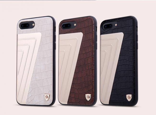 Dėklas Iphone 7, baltas, galinis iš aliuminio ir odos, HYBRID