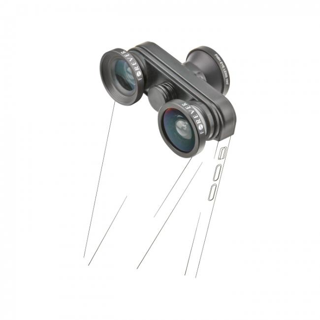 Objektyvai telefonams, Rinkinys Iphone 6, 6S 4in1, Objektyvai - Fisheye (priekiniai ir galiniai), 0.67x plataus kampo ir makro