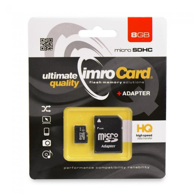 Atminties kortelė MicroSDHC 8 GB, 4 klasė, su SD adapteriu, IMRO