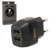 Buitinis kroviklis REMAX USB įkroviklis, 2 USB 2.1A, Flinc, juodas