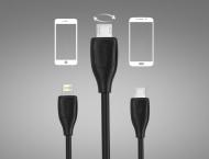 Kabeliai/Adapteriai, Lightning/micro USB 2in1, REMAX USB kabelis 2in1, LESU micro USB, Iphone 5, 6, 7, 200 cm, juodas