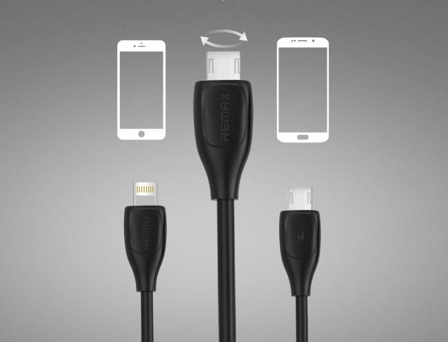Kabeliai/Adapteriai, Lightning/micro USB 2in1, REMAX USB kabelis 2in1, LESU micro USB, Iphone 5, 6, 7, 200 cm, juodas