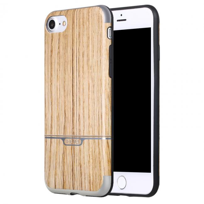 Dėklas Iphone 7 Plus, gold, galinis iš silikono, X-LEVEL WOOD
