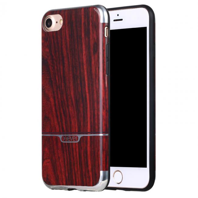 Dėklas Iphone 7 Plus, wine red, galinis iš silikono, X-LEVEL WOOD