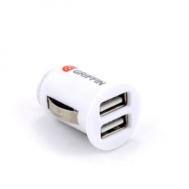 Automobilinis kroviklis GRIFFIN su USB jungtimi (2xUSB 1A) baltas