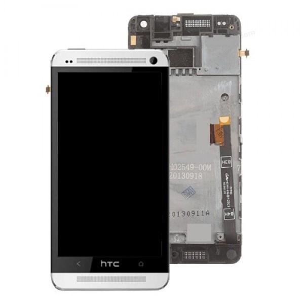 Ekranas su lietimui jautriu stikliuku HTC One Mini, su baltu rėmeliu, (Original Used Grade C)